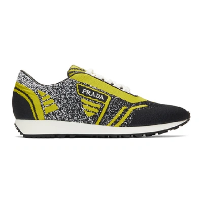 Shop Prada Yellow & Black Knit Sport Trainers