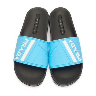 Shop Prada Blue & White Pool Slides