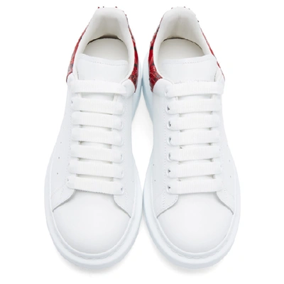 Shop Alexander Mcqueen White & Red Python Oversized Sneakers