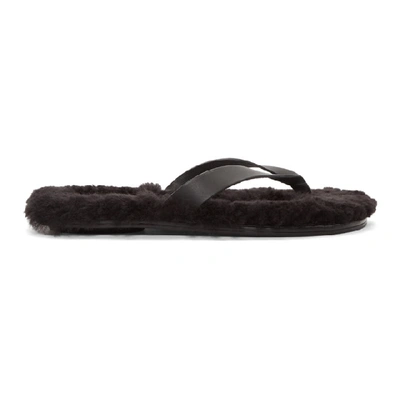 Shop Tibi Ssense Exclusive Black Shearling Bryan Sandals