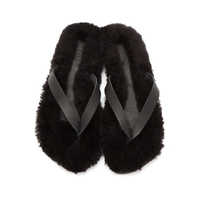 Shop Tibi Ssense Exclusive Black Shearling Bryan Sandals