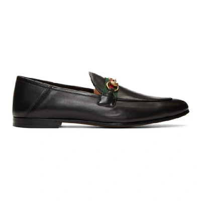 Shop Gucci Black Web Horsebit Loafers In 1078 Nero/n