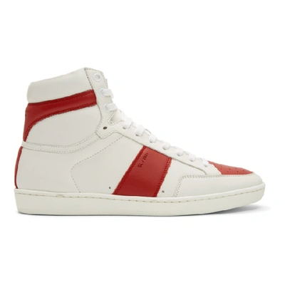 Shop Saint Laurent White & Red Court Classic Sl/10 High-top Sneakers