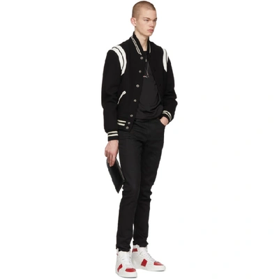 Shop Saint Laurent White & Red Court Classic Sl/10 High-top Sneakers