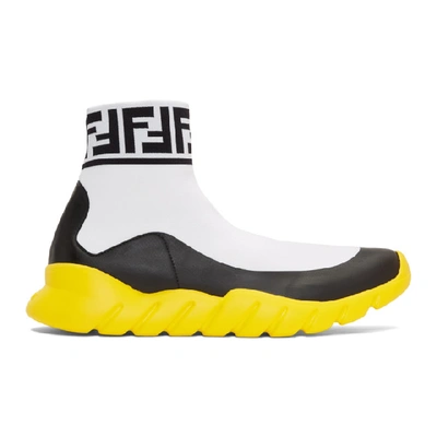 Shop Fendi White Tech Knit Forever  High-top Sneakers