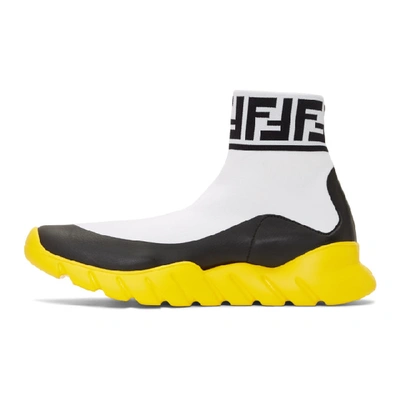Shop Fendi White Tech Knit Forever  High-top Sneakers