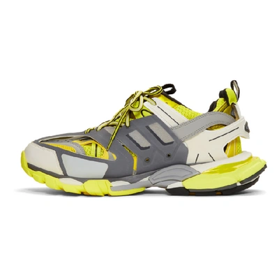 Shop Balenciaga Yellow & Grey Track Runner Sneakers
