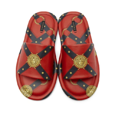 Shop Versace Red Bondage Sandals In K016o Paaor