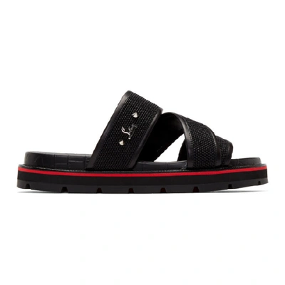 Shop Christian Louboutin Black Woven Sandals In Bk01 Black