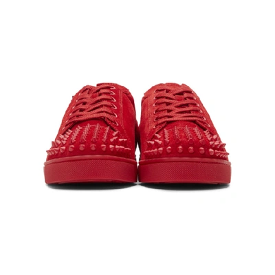 Shop Christian Louboutin Red Suede Louis Junior Spikes Sneakers