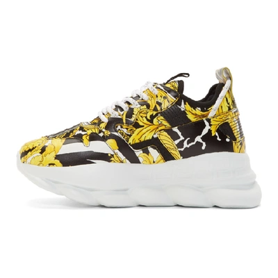 Shop Versace Yellow And Black Barocco Chain Reaction Sneakers In Dnob Gldblk