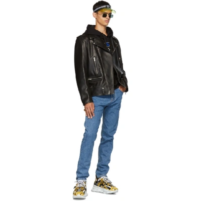 Shop Versace Yellow And Black Barocco Chain Reaction Sneakers In Dnob Gldblk