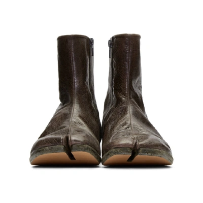 Shop Maison Margiela Burgundy Tabi Flat Ankle Boots