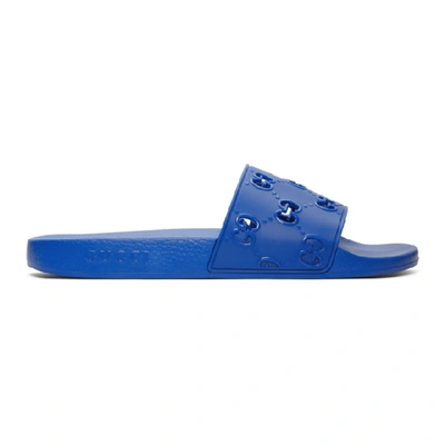 Shop Gucci Blue Gg Slides In 4344 Brghts