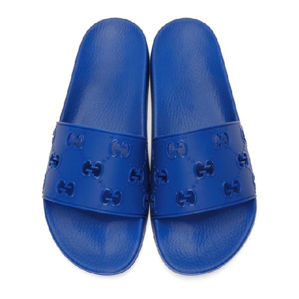 Gucci Men's Rubber Gg Slide Sandal In 