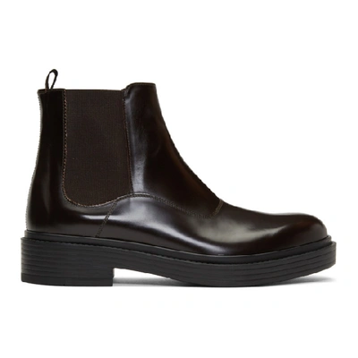 Shop Giorgio Armani Brown Leather Chelsea Boots In 00158 Ebano