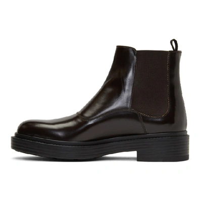 Shop Giorgio Armani Brown Leather Chelsea Boots In 00158 Ebano