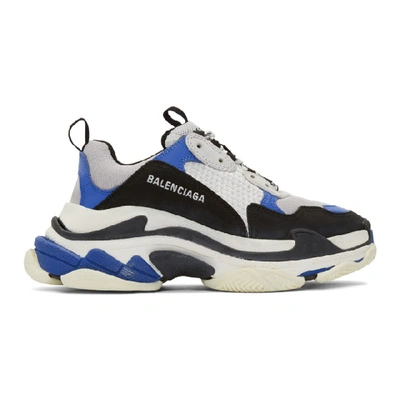 Shop Balenciaga Black & Blue Triple S Sneakers In Black/blue/white