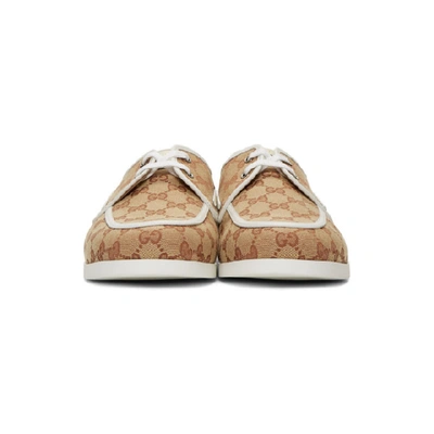 Shop Gucci Brown And White Canvas Gg Boat Shoes In 8368 Beige