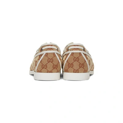 Shop Gucci Brown And White Canvas Gg Boat Shoes In 8368 Beige