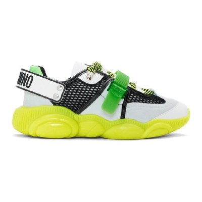 Shop Moschino Green Fluo Teddy Sneakers