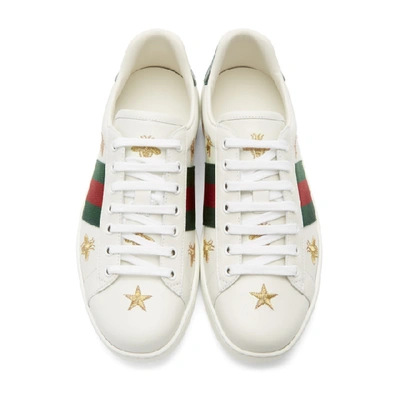 Shop Gucci White Bee & Star New Ace Sneakers In 9073 White
