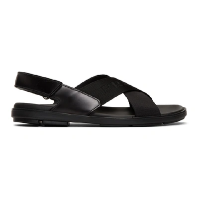 Shop Prada Black Logo Tape Ankle Strap Sandals