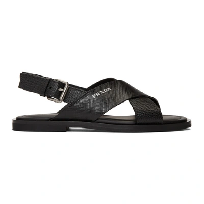 Shop Prada Black Saffiano Sandals