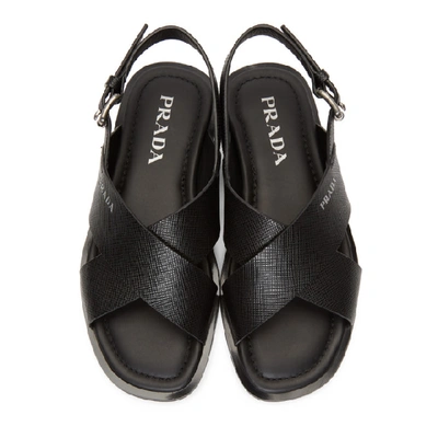 Shop Prada Black Saffiano Sandals