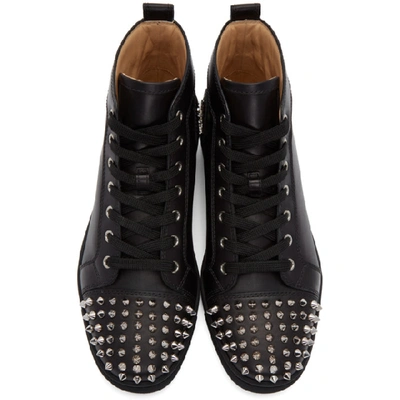 Shop Christian Louboutin Black Lou Spikes High-top Sneakers In Bk65 Blkslv