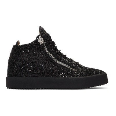 Shop Giuseppe Zanotti Black Glitter Kriss High-top Sneakers In Glitnr+nr+n
