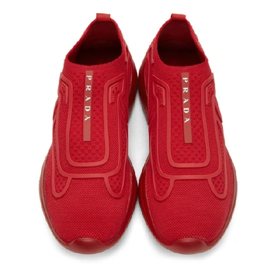 Shop Prada Red Sport Knit 10 Sneakers