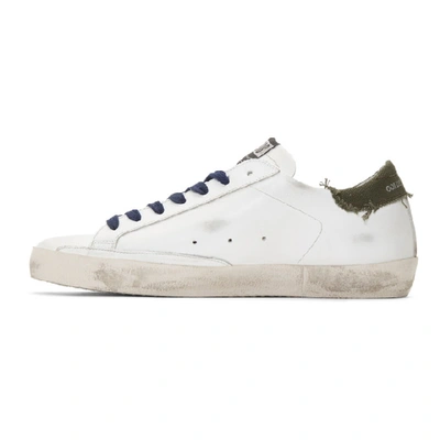 Shop Golden Goose White And Khaki Superstar Sneakers