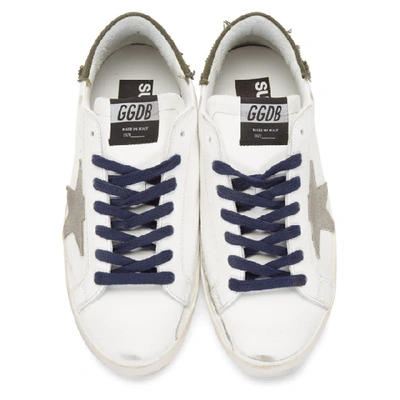 Shop Golden Goose White And Khaki Superstar Sneakers