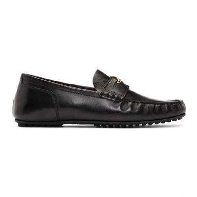 Shop Versace Black Medusa Greek Key Loafers In D41oh Blkgl