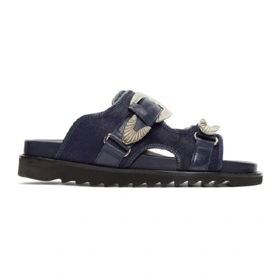 Shop Toga Virilis Navy Fur Sandals In Aj997 Blue