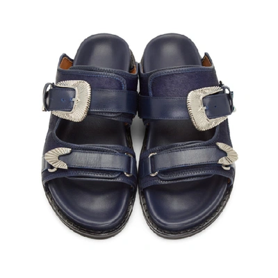 Shop Toga Virilis Navy Fur Sandals In Aj997 Blue