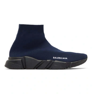 Shop Balenciaga Navy And Black Speed Sneakers