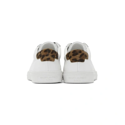 Shop Saint Laurent White Leopard Print Andy Sneakers In 9461 Blcopt