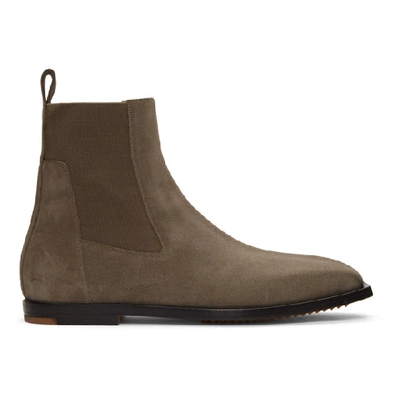 Shop Rick Owens Brown Flat Square Toe Elastic Boots In 34 Dust