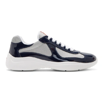 Shop Prada Navy & Silver Vernice America's Cup Trainers In F0fjt Roysi