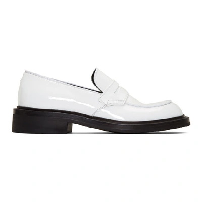 Shop Prada White Patent Penny Loafers