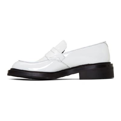 Shop Prada White Patent Penny Loafers