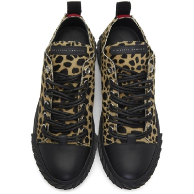 Shop Giuseppe Zanotti Black And Tan Animal Print Blabber Low-top Sneakers In Felin Natur