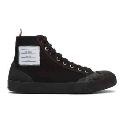 Shop Thom Browne Black Vulcanized 4-bar High-top Sneakers In 001 Black