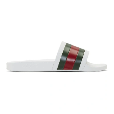 Shop Gucci White Pursuit Pool Slides In 9079 White