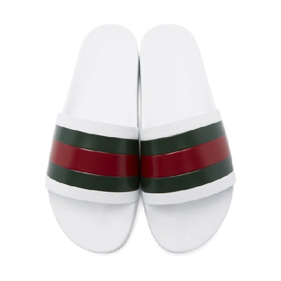 Shop Gucci White Pursuit Pool Slides In 9079 White