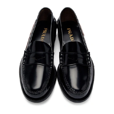 Shop Prada Black Polished Leather Loafers