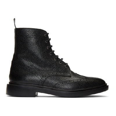 Shop Thom Browne Black Classic Wingtip Boots In 001 Blk