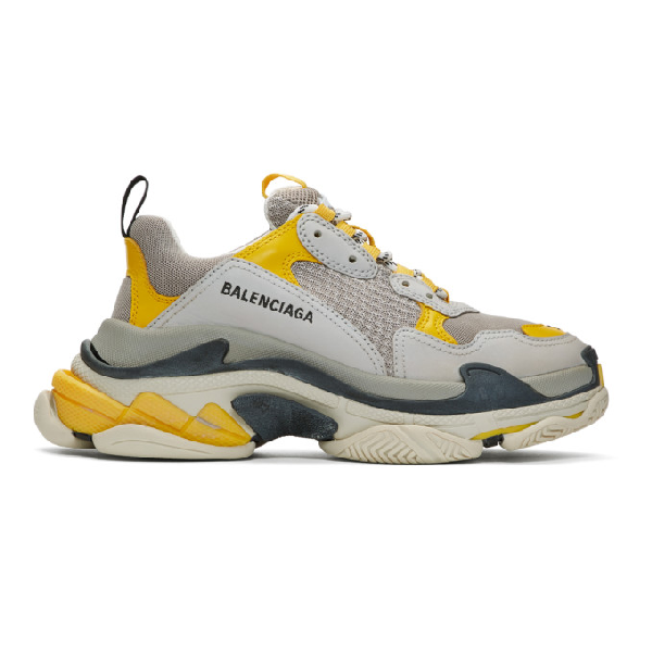 balenciaga yellow & grey triple s sneakers